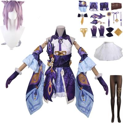 Game   Keqing Cosplay Costumes  Ke Qing  Halloween Keqing Ponytails Mixed Purple Cosplay