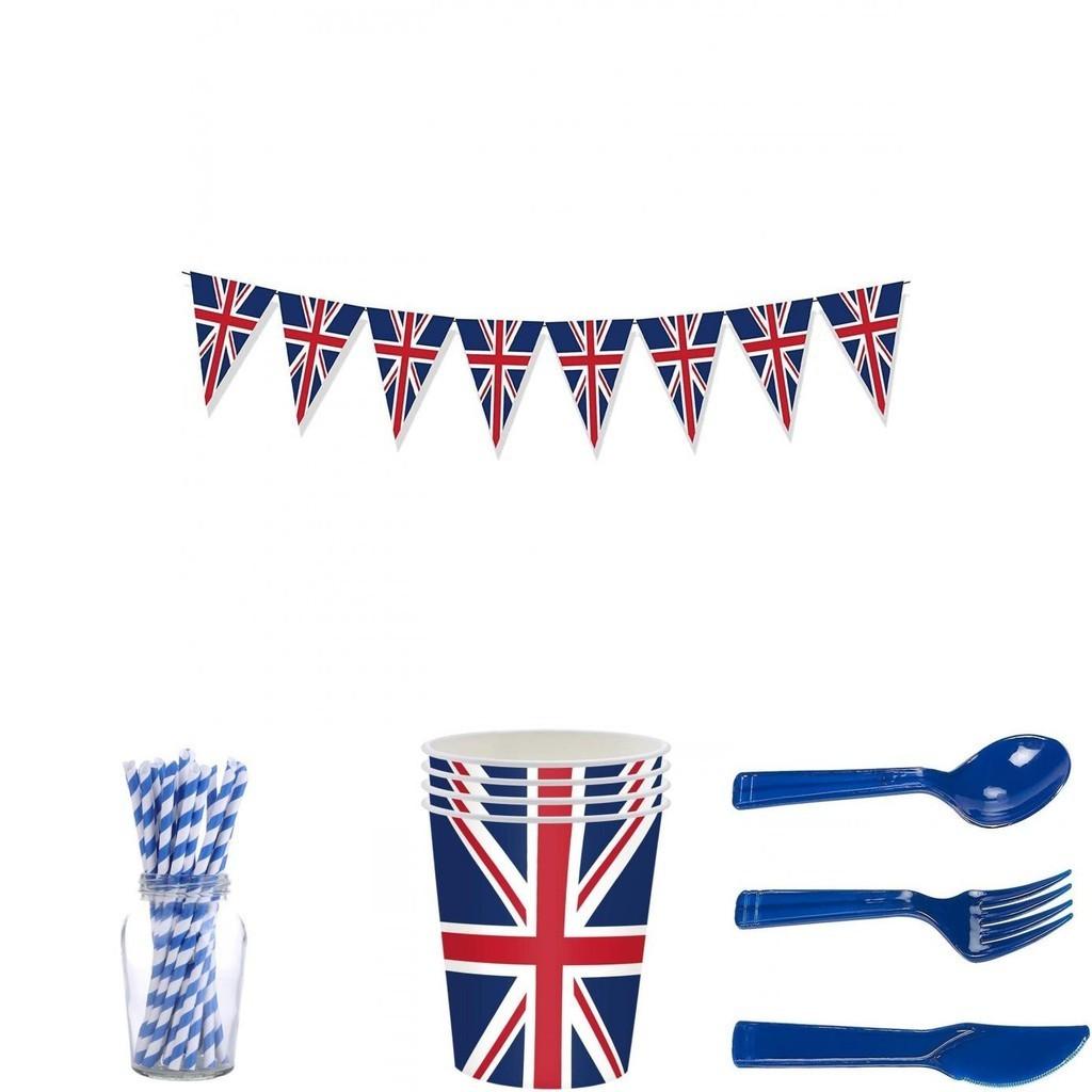Britische Flagge Partyzubehör Set Gedenken Sie dem Platinjubiläum 2022 mit diesem wertvollen, multifunktionalen Set!