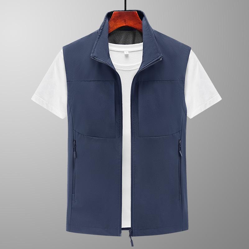 Casual Loose Vest Men's Zipper Multi-pocket Spring and Summer Horse Clip Sleeveless Vest Middle-aged and Young Daddy Vest Jacket
