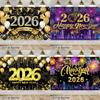 2026 Happy New Year Backdrop Banner Fireworks Black Gold New Year Celebrations Christmas Party Photo Background Decoration Gifts