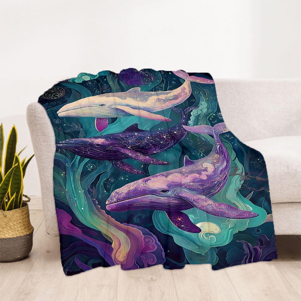 1PC Whale Fantasy Outdoor Blanket Lightweight Flannel, Soft & Warm, All-Season Use for Sofa, Outdoor, Camping, Living Room, Office69