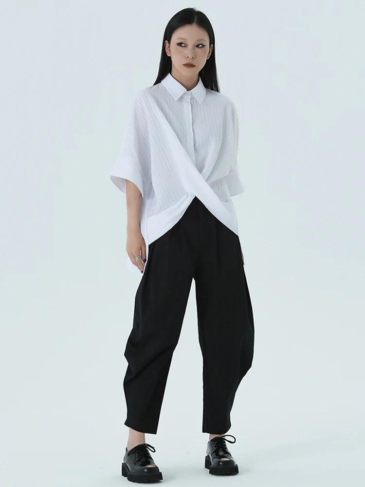 XITAO Loose Half Sleeved Turn Down Collar Shirt HQQ1046