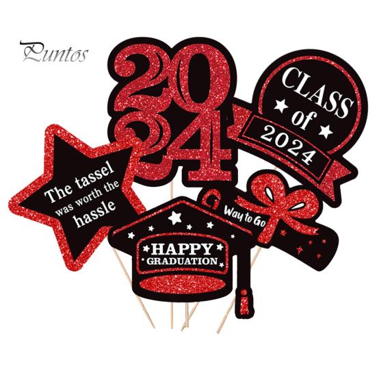 5Pcs/Set The Class of 2024 Glitter Graduation Centerpiece Sticks Set Table Vase Toppers Graduation Party Decor