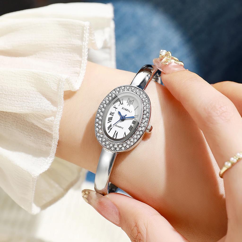 Fashion Oval Roma Dial Women Quartz Watch Elegant Rhinestone Bracelet Bangle Strap Ladies Wristwatch Reloj Mujer
