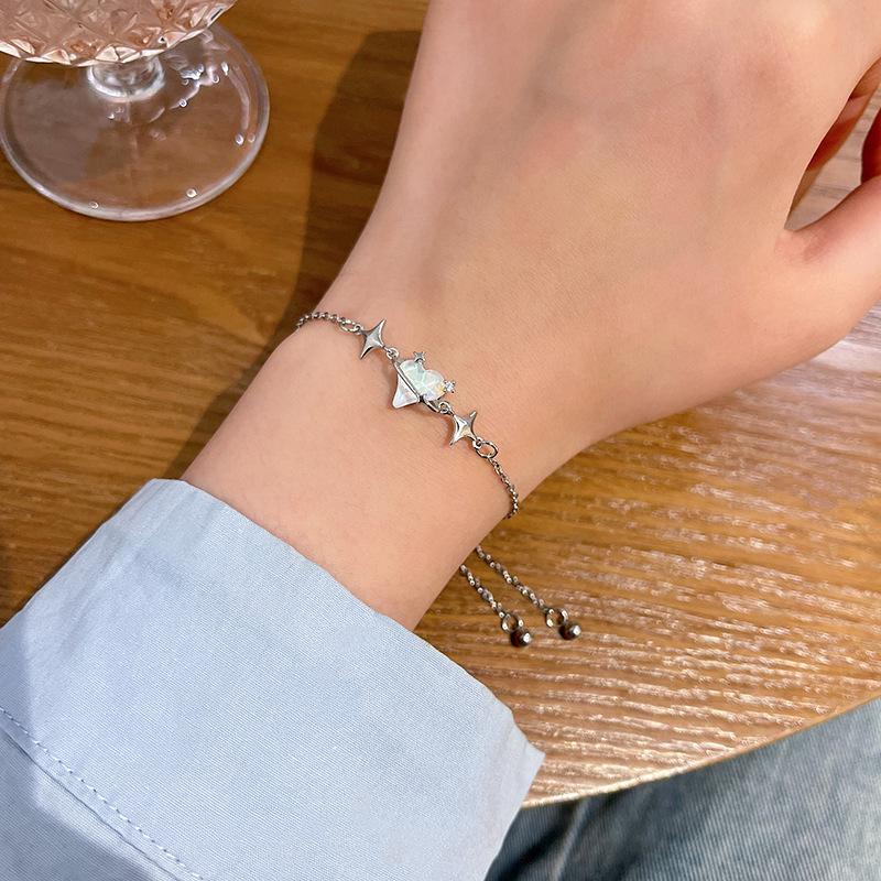 Korean Retro Pearl Titanium Steel Women's Bracelet - High-End Ins Style Beaded Bangle for Couples
