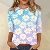 Women Casual Floral Print Three Quarter Sleeve Round Neck Shirt Lightweight Comfortable Top for Everyday Wear