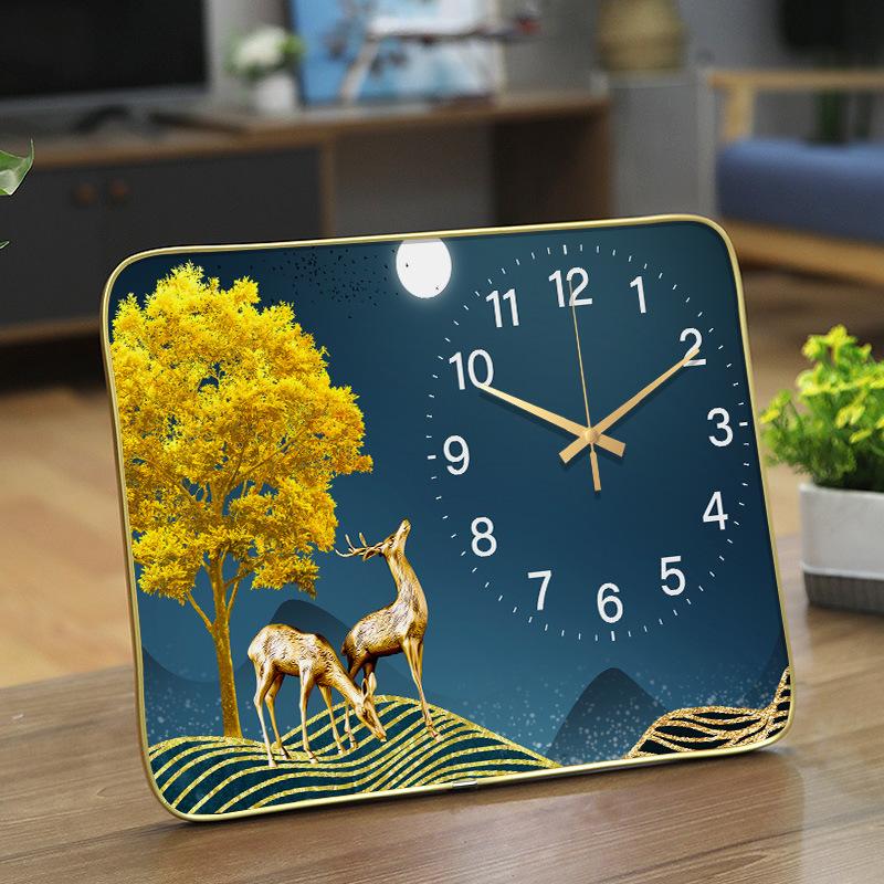 Simple and Modern Household Creative Clock Placing Table Clock Living and Dining Room Decorative Glass Table Clock Mute Crystal Porcelain Watch
