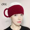 Humorous Costume Hat for Men And Women Funny Beer Mug Hat, Novelty Knitted Leg Warmers Outdoor Hiking Warm Headgear with Handles, Winter Gloves