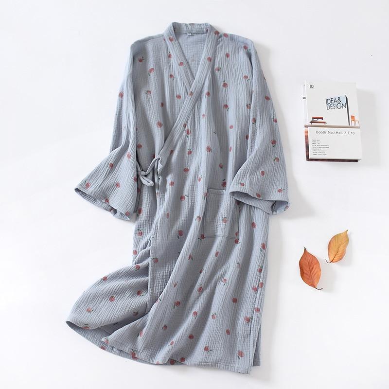 Japanese Kimono Spring and Autumn Ladies Cotton Crepe Cloth Nightgown Pajamas Bathrobe Household Clothes Spring and Summer Robe