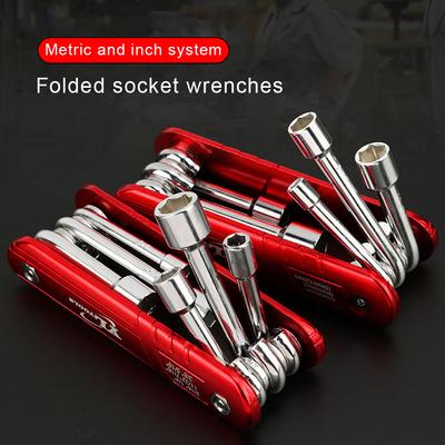 Socket Wrench Multifunction Household 6 In 1 Hand Tools Combination Metal Sleeve Tool Combos Set for Outdoor Metric