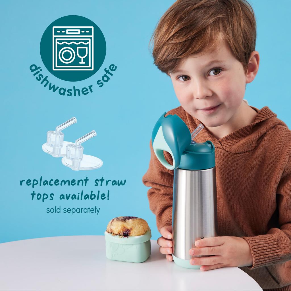 Insulated Drink Bottle with Keeps Drinks Hot or Dishwasher Safe Steel b.box Straw, Cold, One-Push Operation, Top-Rack [Authentic b.box Product]