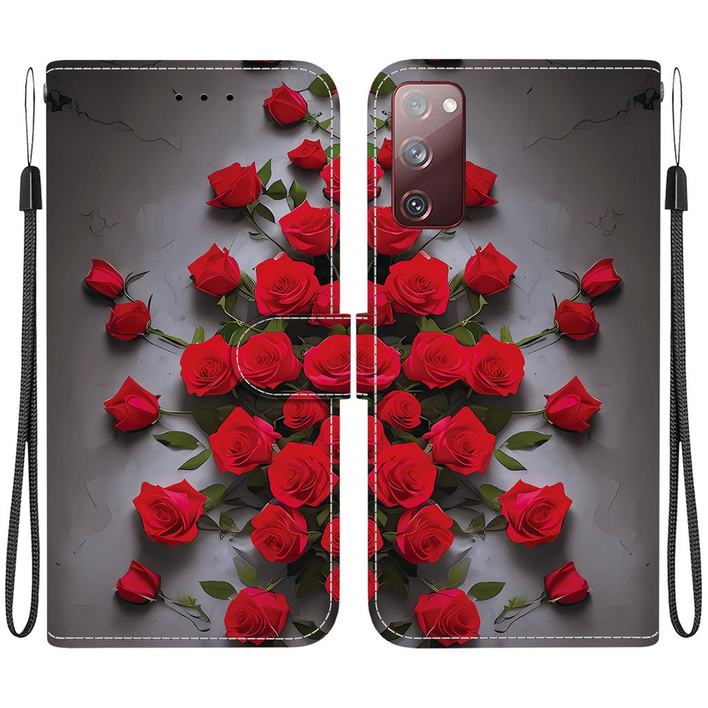 Handgefertigte PU-Leder-Flip-Hülle für Samsung Galaxy S20 FE/S20 Lite (SM-G781B/G780F) Rutschfeste Stoßfeste Hülle mit Handschlaufe & Herz/Rose Katze Designs