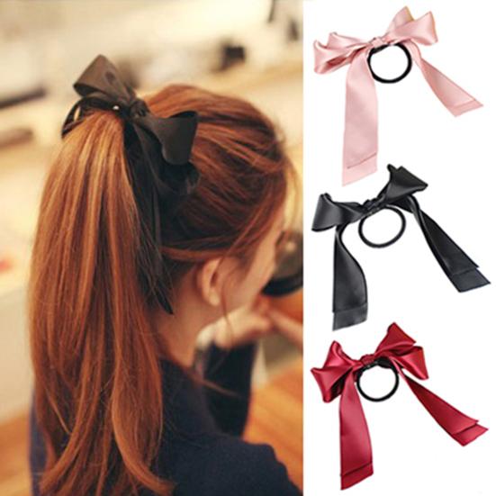 Sweet Women Fashion Satin Ribbon Bow Hair Band Rope Scrunchie Ponytail Holder