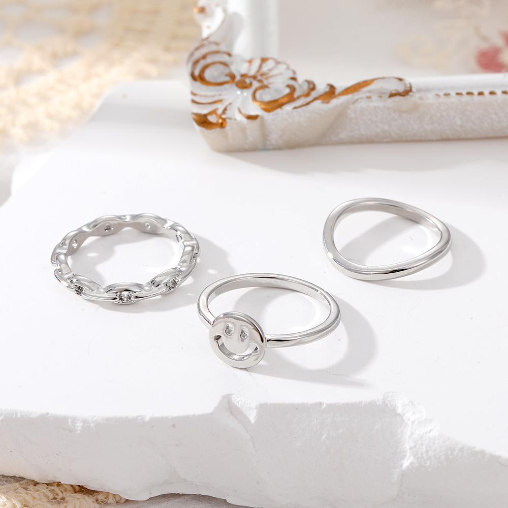 Ensemble de 3 bagues découpées Smiley pour filles, bagues élégantes et tendance, ornements cadeaux exquis