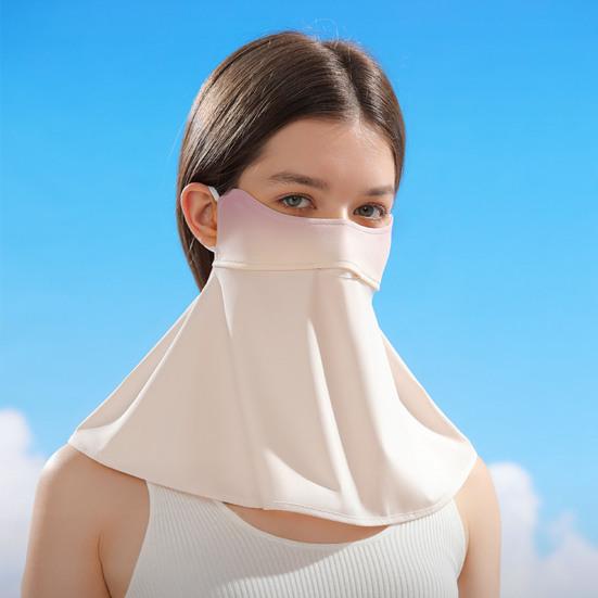 Ice Silk Sunscreen Face Guard, Three-Dimensional Tailoring Face Protector, Gradient Color Neck Clavicle UV Shield with Ear Loop, for Hiking, Fishing