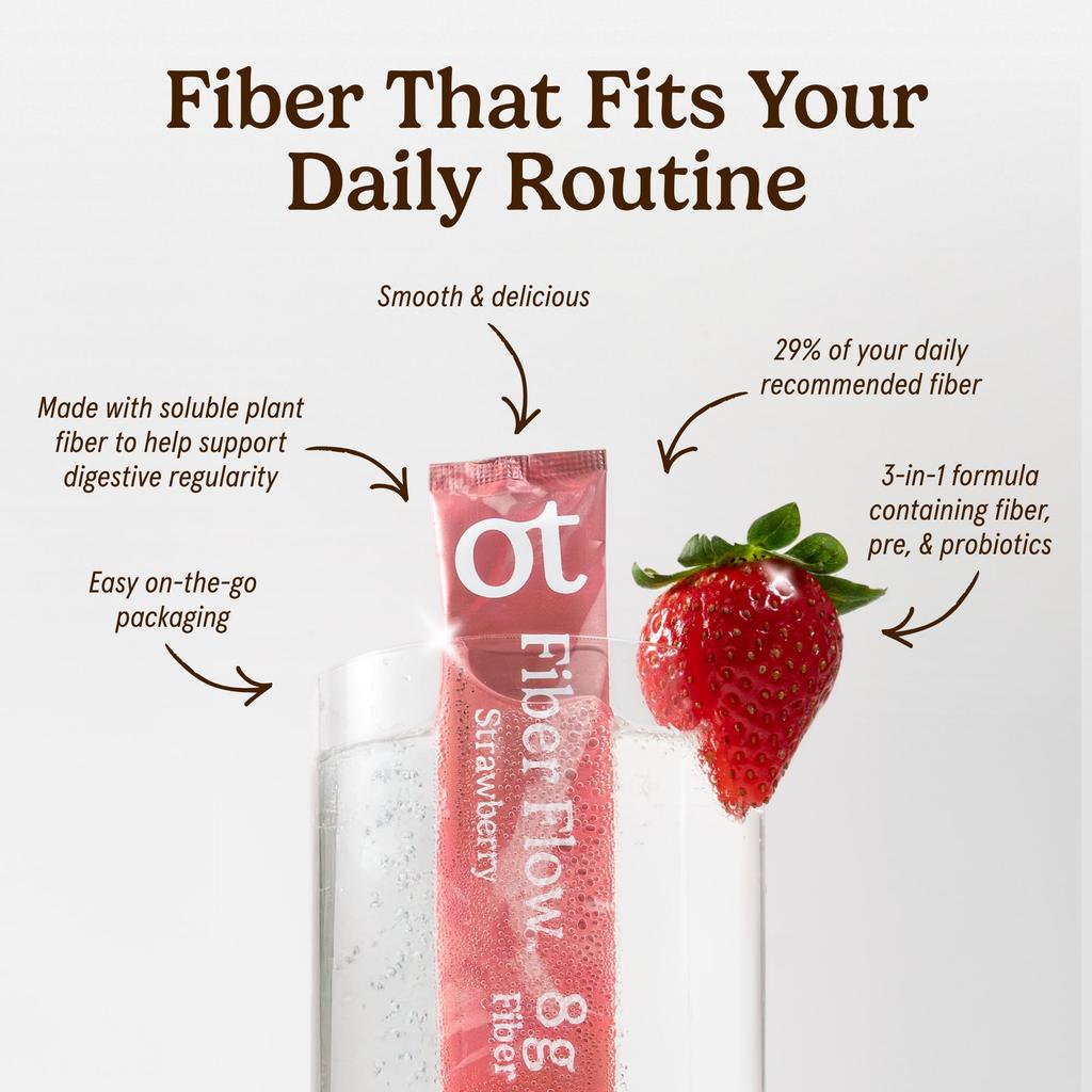 Organic Traditions, Fiber Flow™, Strawberry Flavor, 12 Packs, 9.7g (0.34oz) per Pack
