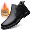 Men's High-Top Genuine Leather Slip-On Ankle Boots - Autumn/Winter Warm Velvet Cotton Casual Footwear