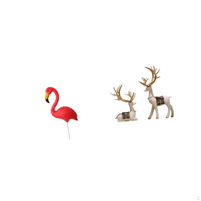 Flamingo And Reindeer Garden Figurine Sculpture Ornament for Holiday Decor Backyard Fairy