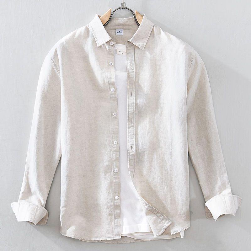 Japanese Cotton Linen Long-Sleeve Shirt - Casual, Loose, Solid Color, Fresh Youthful Style