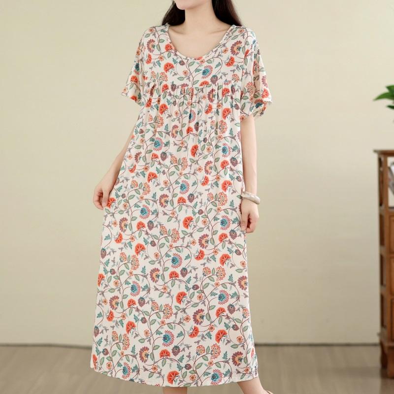 Manica corta Plus size vintage floreale nuovo in abiti da donna casual abito lungo estivo ampio