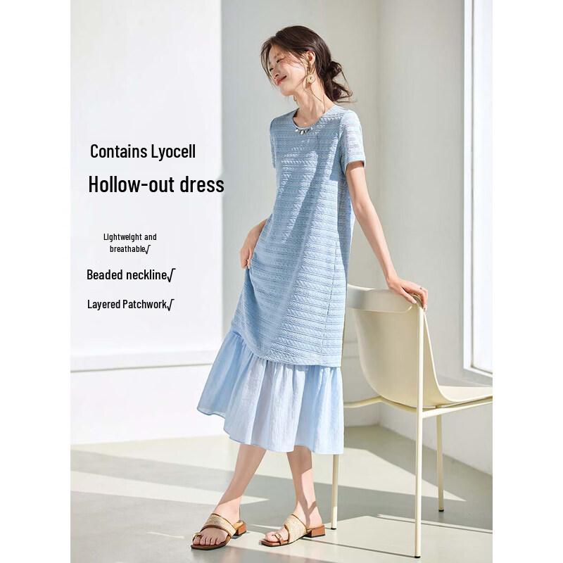 

Women s Faux Two-Piece Ocean Style A-Line Dress with Cutouts XL