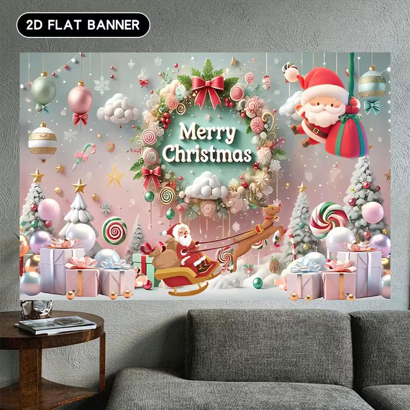 2D Christmas Party Photo Booth Backdrop with Candy Canes and Gifts