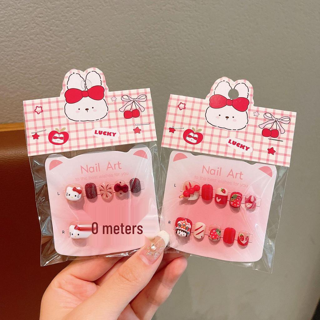 Cartoon-Fingernagelspitzen für Mädchen - Neujahrsstil Gelee-Kleber, Abnehmbare Nail-Art-Sticker, Perfektes Geschenk für kleine Mädchen