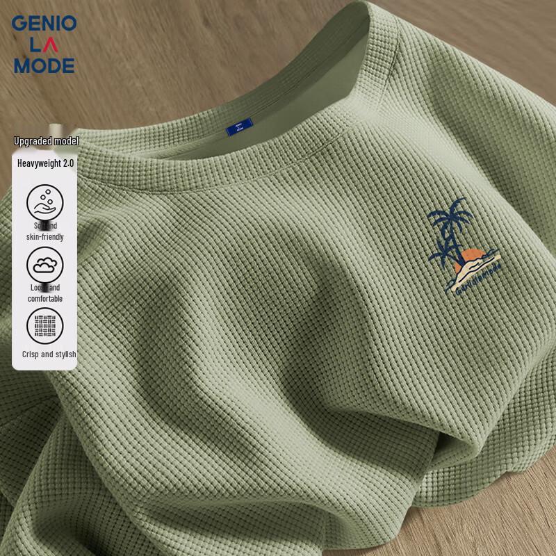 GENIOLAMODE Men s Waffle Knit Short Sleeve T-shirt L