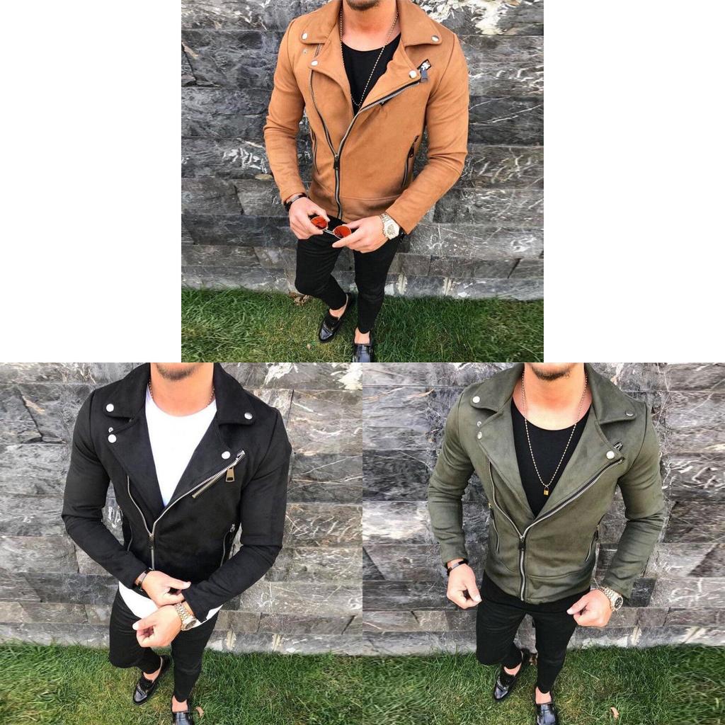 Quality Men Long Sleeve Zipper Motorbiker Jacket With Vintage Slim Fit Coat**