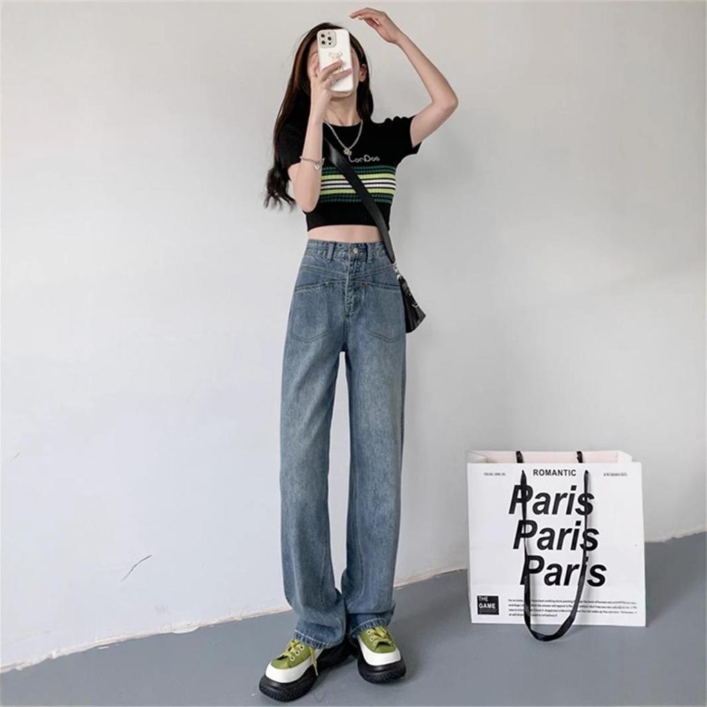 Women's 2025 Retro Wide-Leg Floor-Length Jeans - Summer Slimming Small Size