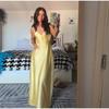 LYRIA Yellow Elegant Stain Women's Sling Dress Sexy Backless Sleeveless V Neck High Waist Evening Gown Summer Chic Lady Partywear 2025