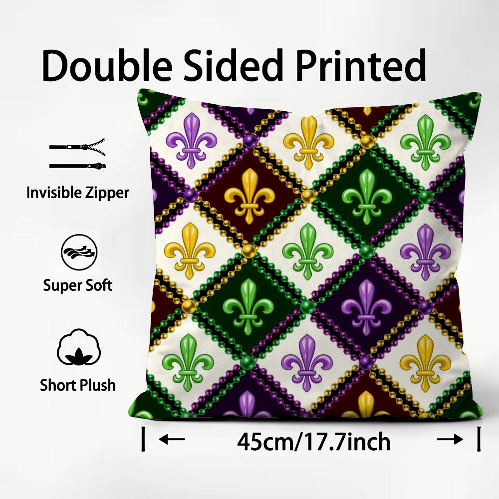 Famous Mardi Gras Ball Cushion Cover Plush Fabric Soft Double-Sided Printed Sofa Warm Winter Home Child Gift Pillow Case