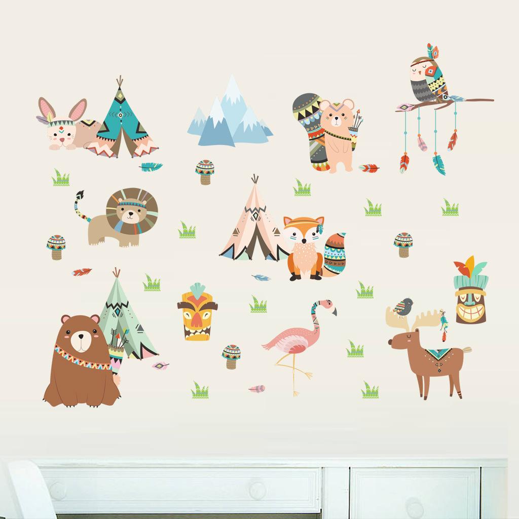 Cartoon Animal Wall Stickers Set, Removable Self-Adhesive Decals for Kids Room Nursery Kindergarten Wall Decor