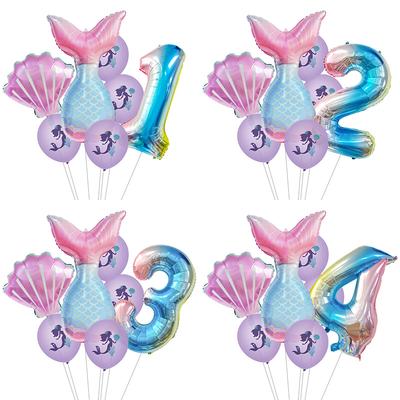 Mermaid 32 Inch Gradual Change Color Digital Aluminum Film Balloon Set Latex Combination