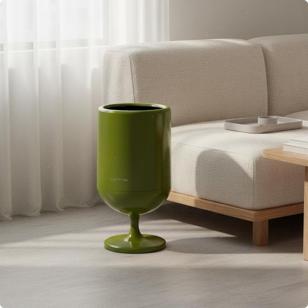 Kelchglas Mülleimer NoBend Design Druckdeckel Hoher Ständer Stiel Müllbehälter für Wohnzimmer