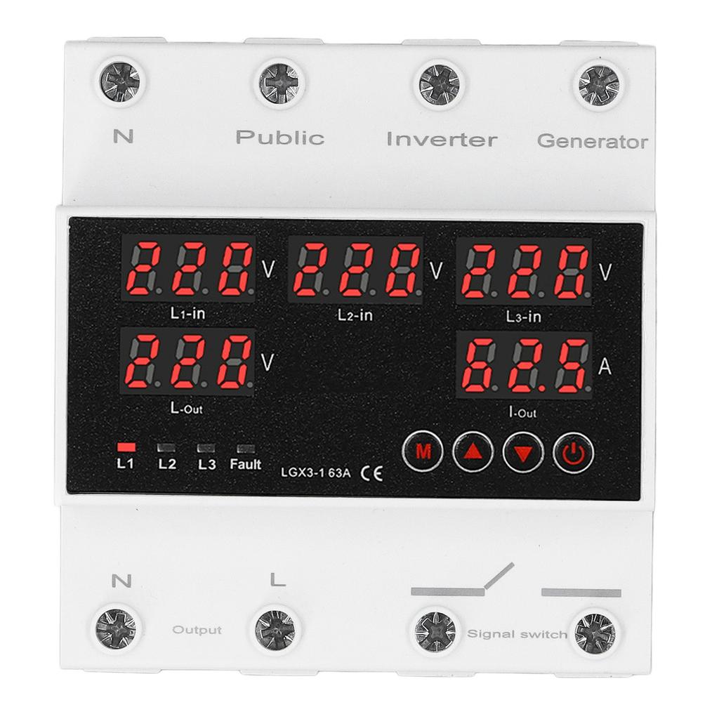 3 Phase 4 Wire Automatic Transfer   63A Changeover   Voltage Protector with LED Display Generator and Inverter