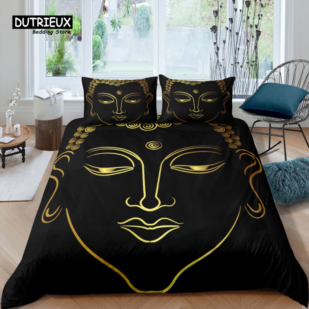 

Home Living Luxury 3D Golden Buddha Bedding Set Ethnic Duvet Cover Pillowcase Queen and King EU/US/AU/UK Size Comforter Bedding EU single(135x200cm)