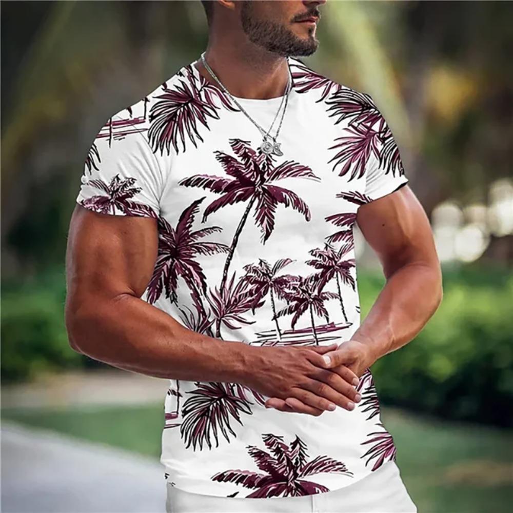 Summer Coconut Tree 3D Print T-Shirts Streetwear Clothing Short Sleeve Crew Neck Tops Oversized T Shirt Men's Hawaiian T-Shirt