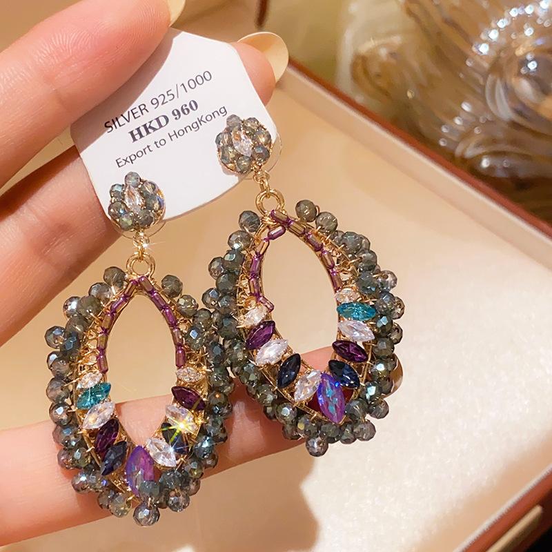 Silver Needle New Chinese Zircon Leaf Water Drop Earrings Light Luxury Premium Sense Earrings Retro Court Style Temperament Earrings Women