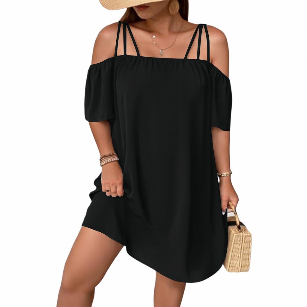 Ladies' Summer Loose And Comfortable Large Color One Shoulder Strap Dress