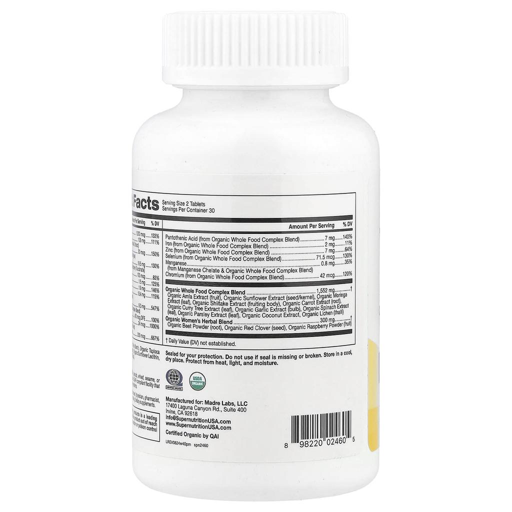 Super Nutrition Bio Naturkost Multivitamin für Frauen über 40, 60 Tabletten