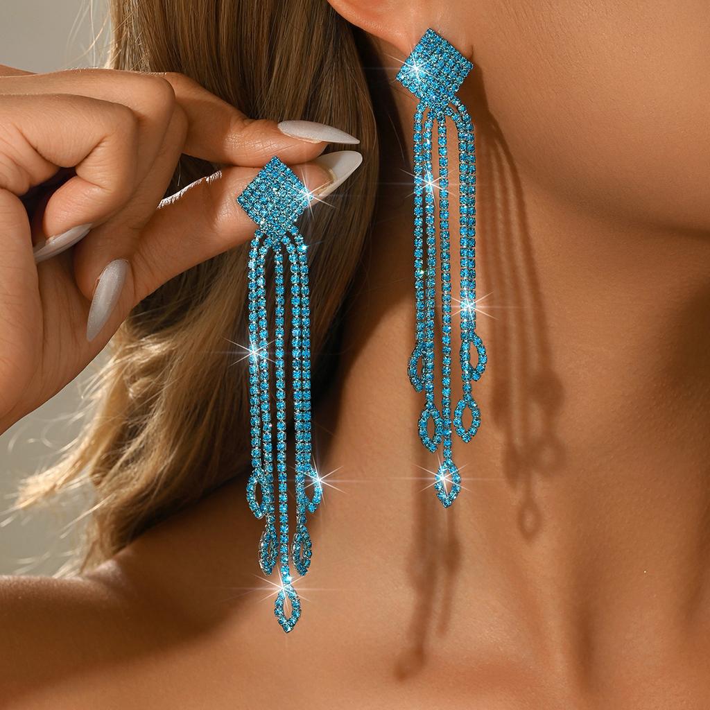 Super Flash Water Drop Full Diamond Fringed Earrings Women'S Long Temperament Super Fairy Fashion Thin High-End Earrings