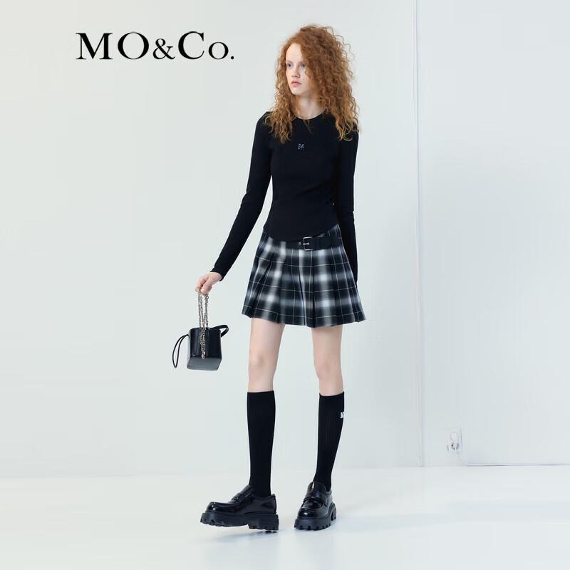 MO&Co. Women's M-Badge Slim Fit Long Sleeve T-Shirt