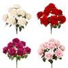 9 Head Artificial Rose Flower Green Leaves Faux Rose Flower Branch  Home Living Room Decor