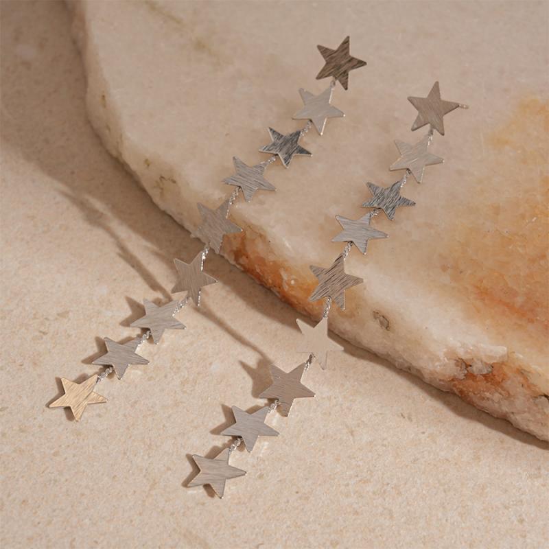 New Unique Metal Five-Pointed Star Tassel Earrings for Women Korean Style Personality Drop Earrings Charm Jewelry Accessories