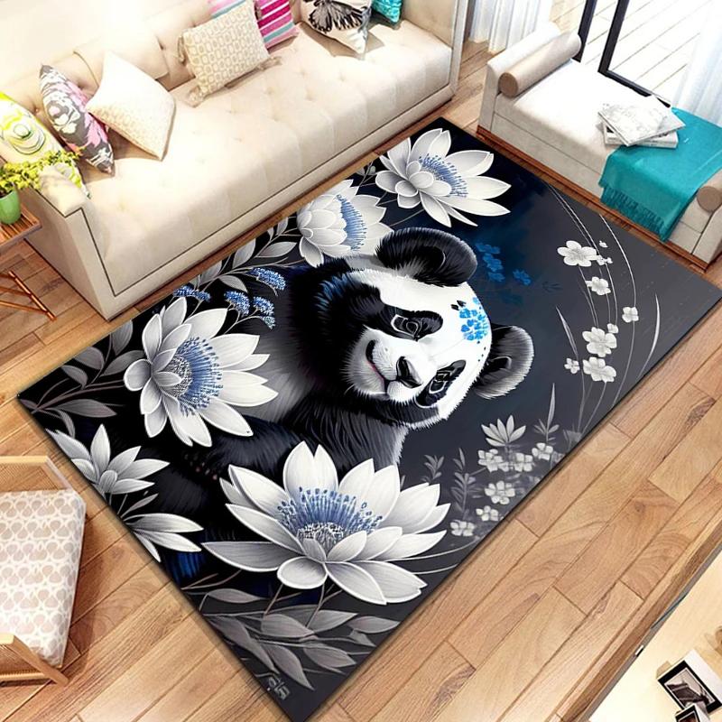 Uroczy dywanik z pandą do sypialni, pokoju zabaw, na sofę, dywan z naturalnych liści bambusa, kreskówkowy dziki zwierz dżungli, wewnętrzna mata podłogowa, wycieraczka