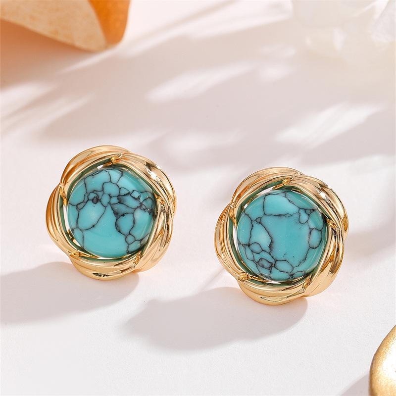 Retro Turquoise Stud Earrings - Sophisticated, Niche Design, Luxurious and Unique Earrings