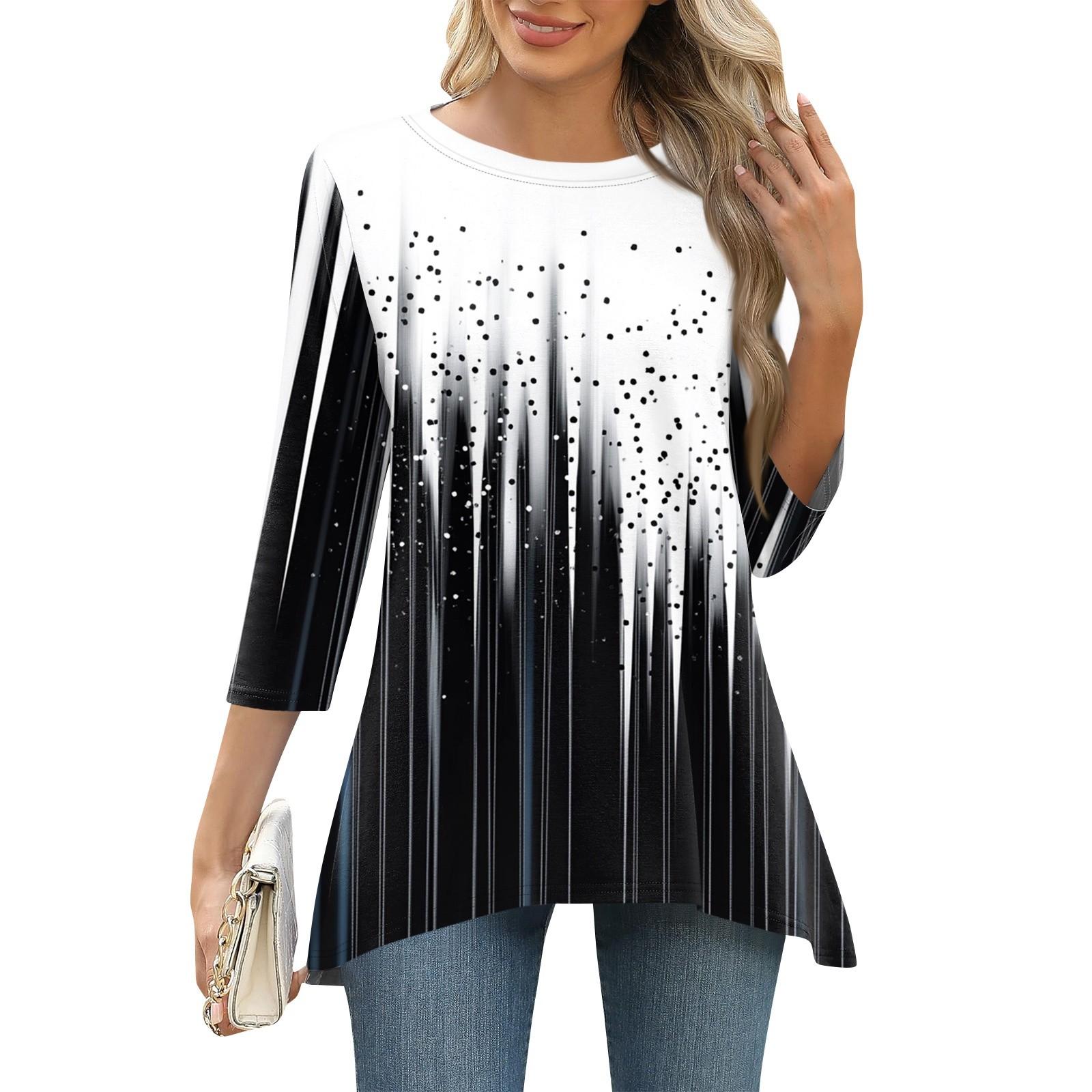 

Жіноча жіноча туніка з рукавом 3/4. Модна футболка з круглим вирізом і круглим вирізом вільного крою. M