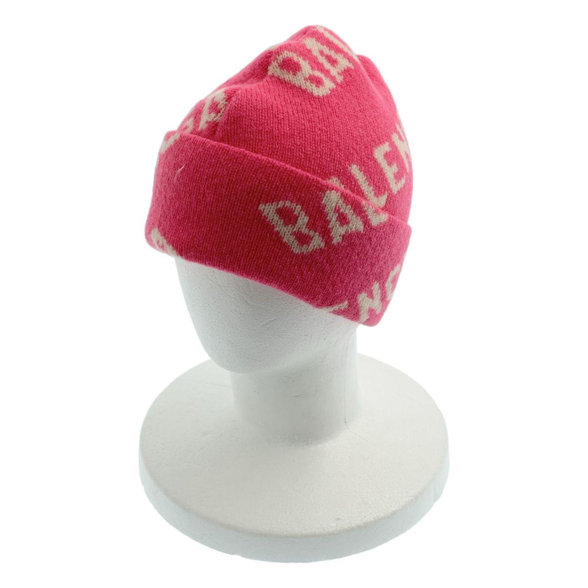 Used BALENCIAGA | Wool Logo Knit Cap Beanie Hat | 55/61 | Pink/White | Ladies