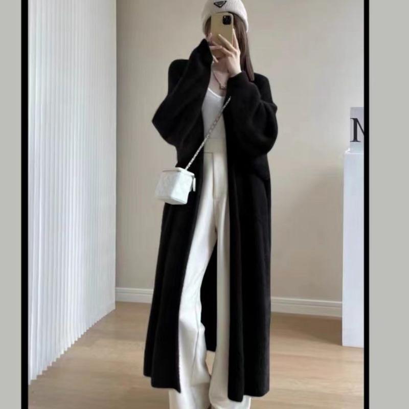 Lazy wind long knee anti-mink sweater jacket women's clothing autumn and winter new large size loose knitted cardigan